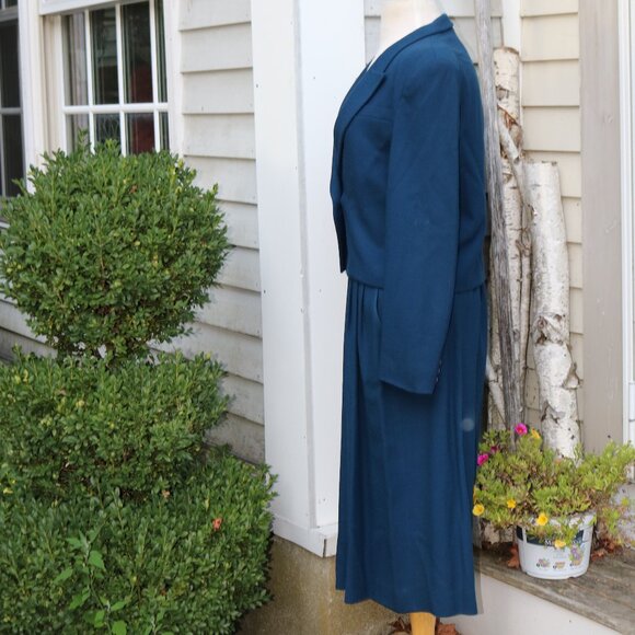 Jones New York Persian Blue Wool Crepe 2 Piece Midi Skirt Set Sz 12 - Picture 2 of 8